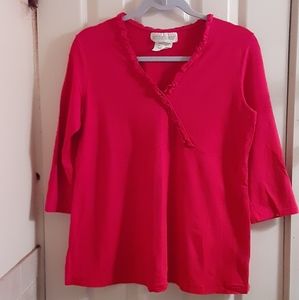 Motherhood Maternity Ruffle V-neck A-line Top Medium 3/4 Sleeve Red